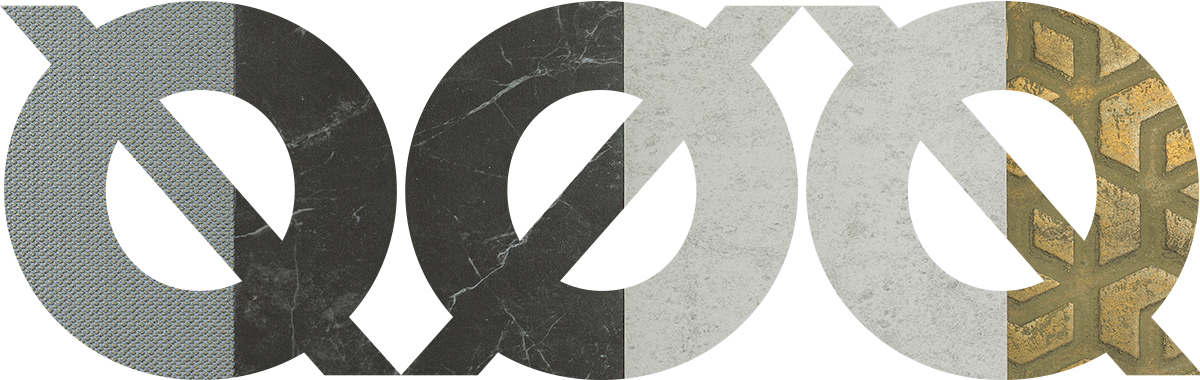 Ground-Logo mit Materialtexturen: Stoff, Marmor, Beton und goldenes Dekor