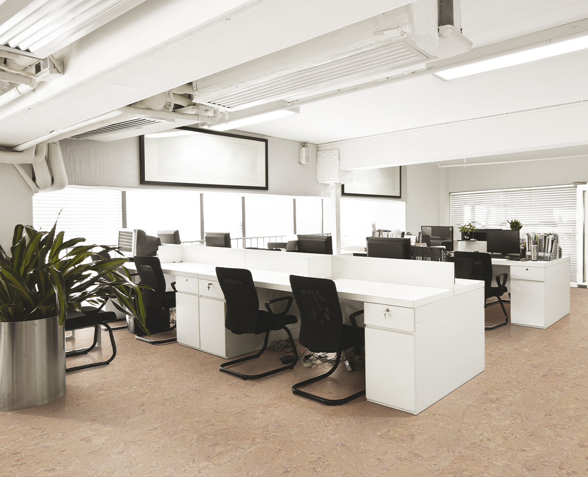 Modernes Büro mit hellem Korkboden
